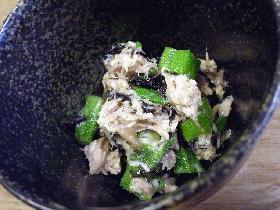 はなびし草のオクラとツナと岩のりの和え物