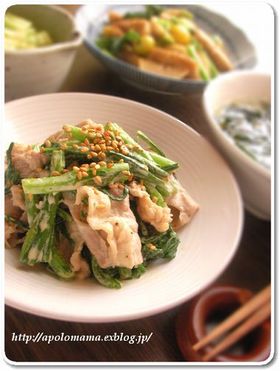 簡単で美味しいよ!春菊と豚肉の辛子和え♪