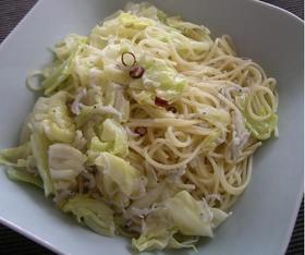 キャベツとしらすのパスタ