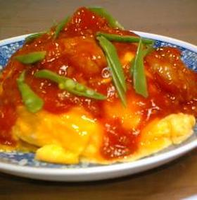 夕べの残りで☆とろ～りエビチリ天津丼