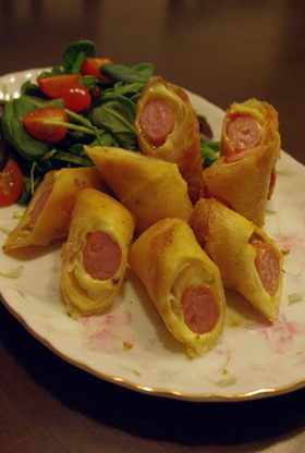 ウインナーのカレーチーズ春巻