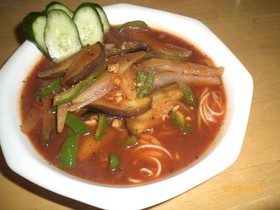 スープ そうめん with　なす トマト