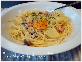 豆乳deエビとじゃがいものパスタ
