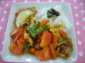 余った野菜炒めde天津飯☆