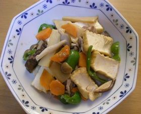 ピーマン入り厚揚げと豚肉の炒め物