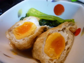 ジューシー卵in油揚げとチンゲン菜の煮物