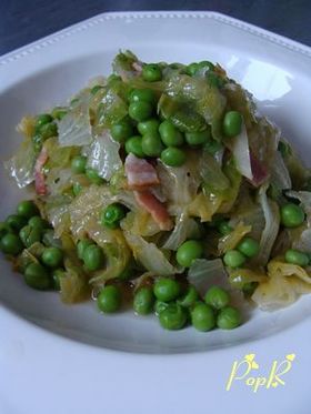 レタスとグリーンピースの簡単煮