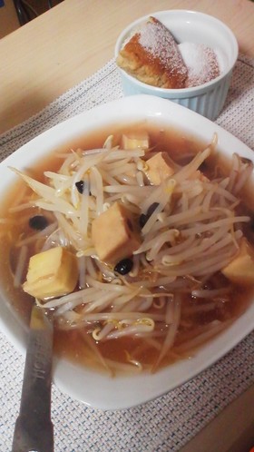 簡単☆朝食 もやし高野豆腐あんかけスープ