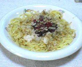 大根と梅干のあっさりパスタ