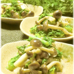〓わさび菜とシメジのマヨ醤油ソテー〓