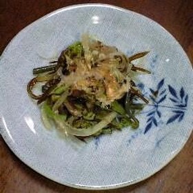 蕨と春たまねぎの塩昆布和え