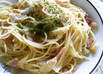 新玉ねぎとベーコンのパスタ