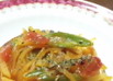 じゃがいもとアスパラのピリ辛トマト炒め