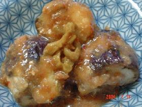 なすの挽肉はさみ梅味噌煮込み