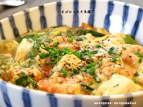 ■ふんわり、旨い！ニラ玉えび豆腐煮込み