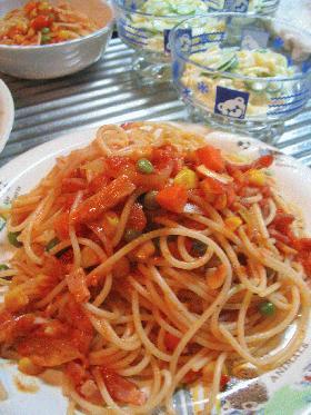 トマトソースでスパゲティ♪