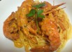 有頭エビのトマトクリームパスタ