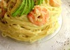 海老とアボカドの冷製パスタ。