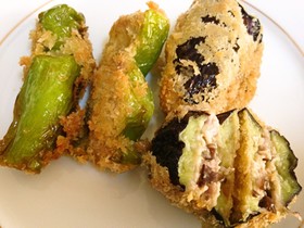 なすと青唐辛子のはさみ揚げ
