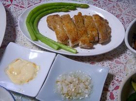 モモ肉と辛マヨソース