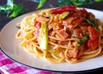 アスパラとベーコンのトマトパスタ