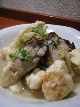 酒の肴♪牡蠣と豆腐のねぎ味噌炒め♪