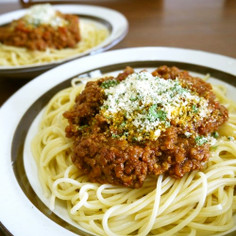 昔ながらの基本のミートソーススパゲティ♪