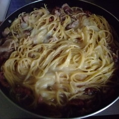 イカの煮物と豚肉のパスタ イカの煮物と豚肉のパスタ