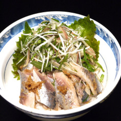 いわしの酢じめ丼、薬味タップリ乗せ! いわしの酢じめ丼、薬味タップリ乗せ!