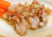 野菜でヘルシー☆蒸し鶏トマト玉ねぎソース