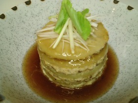 大根と鳥ひき肉の重ね蒸し