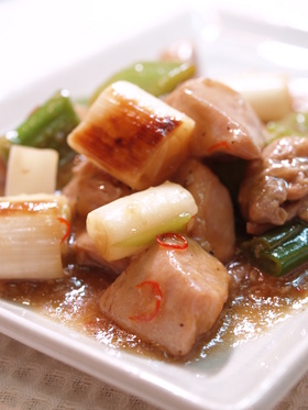 ぶつ切りねぎと鶏肉の醤油炒め煮