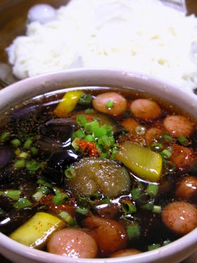 夏バテに、夏野菜のキンピラ入り素麺のつゆ