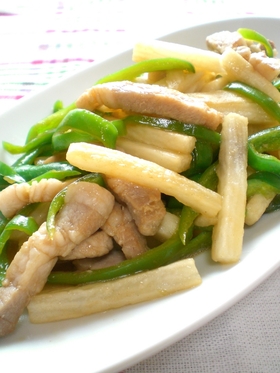 サクサク長芋と豚肉の昆布茶炒め