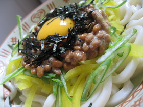 簡単温か納豆月見うどん