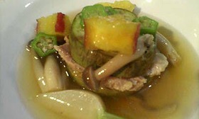 白ナスと塩豚蒸しに蕪の秋色あんかけ