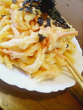 うどんでカルボナーラ風（明太子）