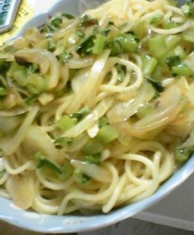 大葉にんにく醤油で節約スパゲッティ
