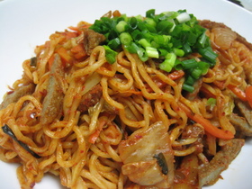 キムチとジャコ天の韓国風焼きそば