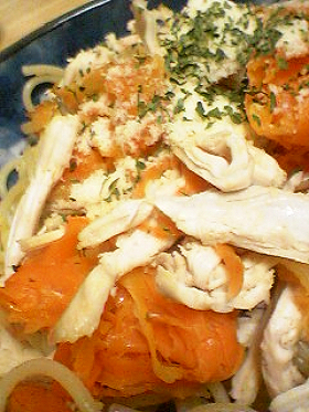 ローストチキンの残りでチキンパスタ