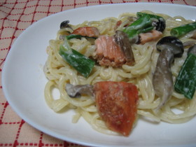 本格的！鮭とキノコのみるくパスタ