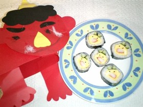 節分に！切ったら鬼？が出てくる巻き寿司♪