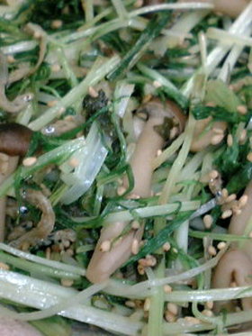 たっぷり水菜の炒め物(大葉にんにく醤油)