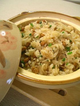 土鍋で☆納豆炊き込みご飯