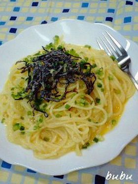 簡単ヘルシー!塩こんぶde卵かけスパ
