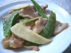 春野菜♪豚肉と筍とさやいんげんの山椒炒め