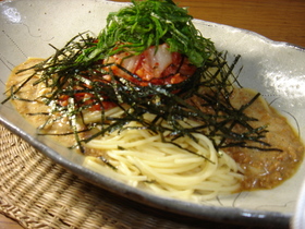 納豆大葉キムチのパスタ
