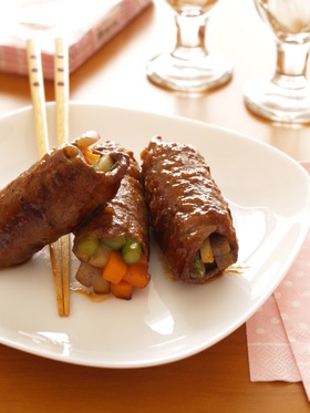ヘルシー野菜巻きビーフ照り焼き