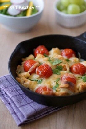 残ったフランスパンで~トマトチーズ焼き