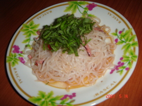 塩辛でしらたきパスタ風☆